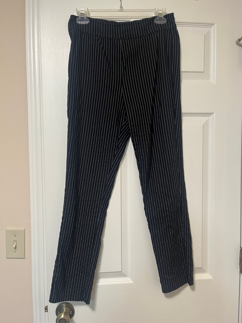 Women’s Black Pinstripe Stretch Elastic Waist Dress Pants